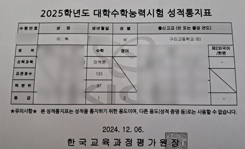 수능 성적표